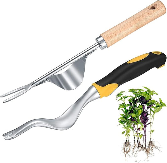 wugongshan 2 Pcs Hand Weeder Puller Tool, Manual Weed Puller Tool Kit, Garden Manual Weeder Removal Tools with V-Shaped Forks, for Garden Yard Lawn Farm Weed Roots Digging Removal Hand Tool