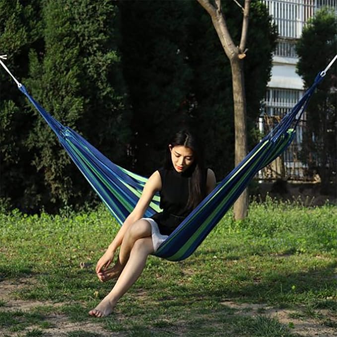 Camping Portable Hanging Hammock Indoor Home Bedroom Hammock Lazy Chair Travel Outdoor Swing Chair Thick Canvas Bed Hammocks Blue01