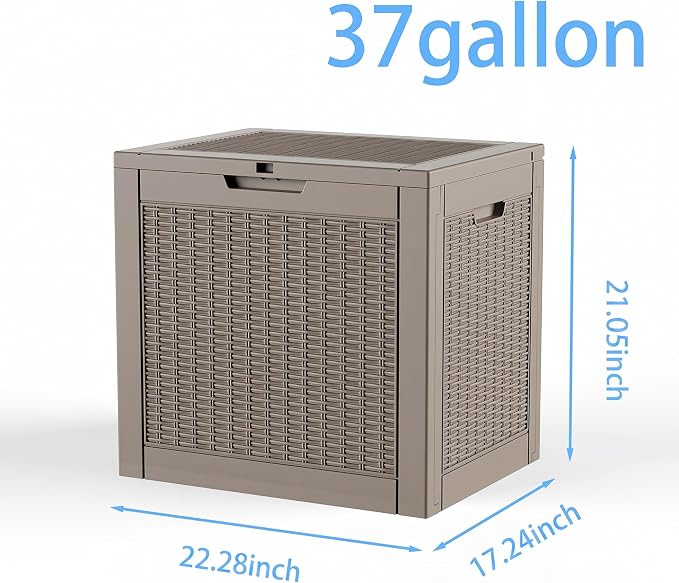 PatioZen 37 Gallon Deck Box,Waterproof Resin Outdoor Storage Boxes, Outside Storage Lockable Container for Garden Tools,Indooor Cushions,Accessories (Grey)
