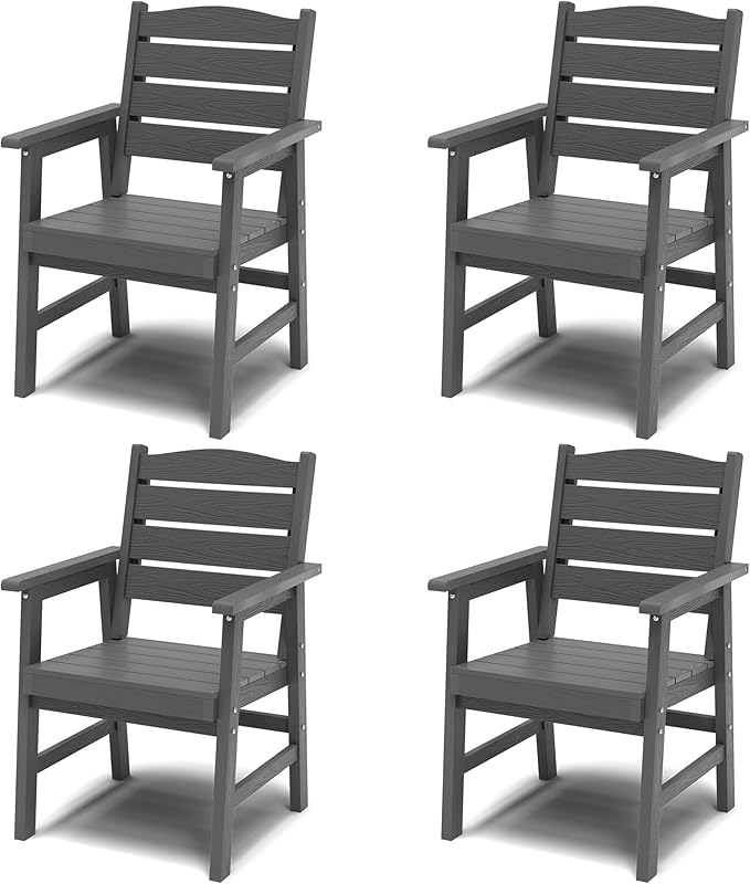 YEFU HIPS Outdoor Chairs Set of 4: All-Weather Outdoor Dining Chairs with Wide Seat and Armrests - Heavy-Duty Patio Dining Chair Low Maintenance Modern Outside Furniture for Deck/Backyard/Pool Grey