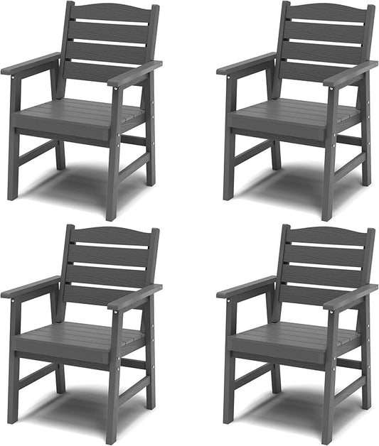 YEFU HIPS Outdoor Chairs Set of 4: All-Weather Outdoor Dining Chairs with Wide Seat and Armrests - Heavy-Duty Patio Dining Chair Low Maintenance Modern Outside Furniture for Deck/Backyard/Pool Grey