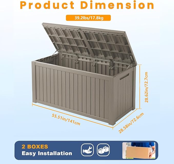 Outdoor Storage Box 205GAL Waterproof Resin Deck Box,Pool Accessories Supplies，UV-Resistant Lockable Package Delivery Bin for Garden Tools,Large Patio Outside Cushions,Chest,Furniture,Grey