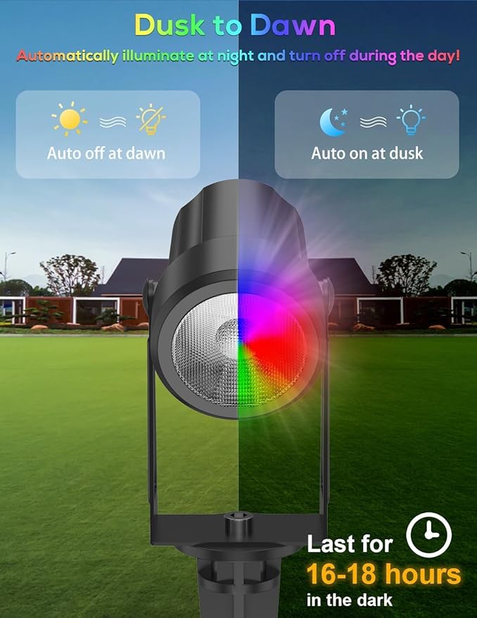 ZYAN Solar Color Changing RGB Spotlights with Remote, Separate Monocrystalline Panels & USB-C Powered, Auto On Off, Outdoor IP65 Waterproof for Patio Yard Path (16 Pack)