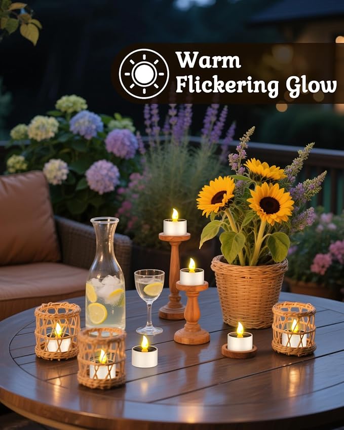 SoulBay 6pcs Solar Power Tea Lights Outdoor Candle Flameless Flicker IP65 Waterproof Rechargeable LED Candles with Dusk to Dawn Sensor for Lantern Garden Camping Party Home Decorations, 2.3" x 2"
