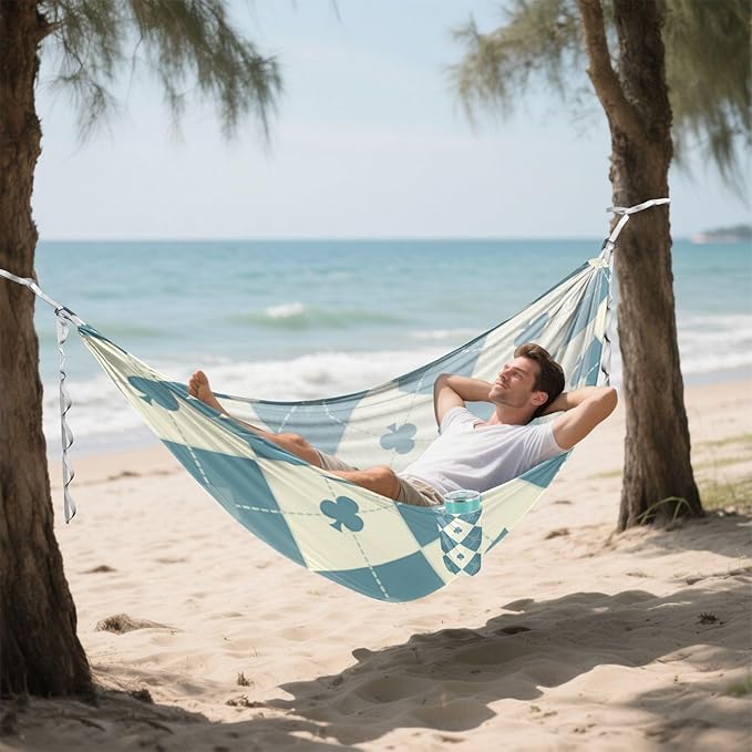 Blue Beige Poker 330lb Capacity Hammocks Portable Hammock for Outside Beach Patio Garden Base para hamacas