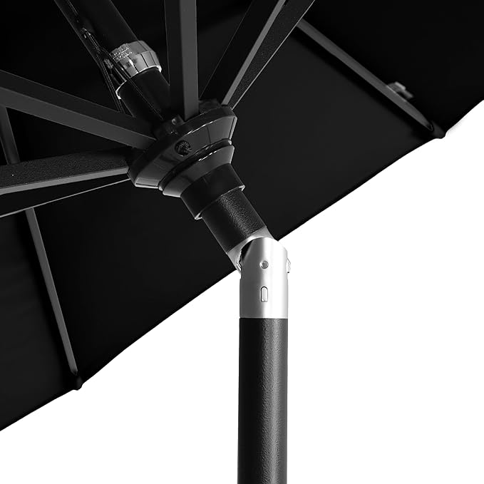 California Umbrella 5-Year-Non-Fading, 9Ft Premium Patio Umbrella, Hand-Crank, Button-Tilt, Black Frame, Solution Dyed Black Fabric