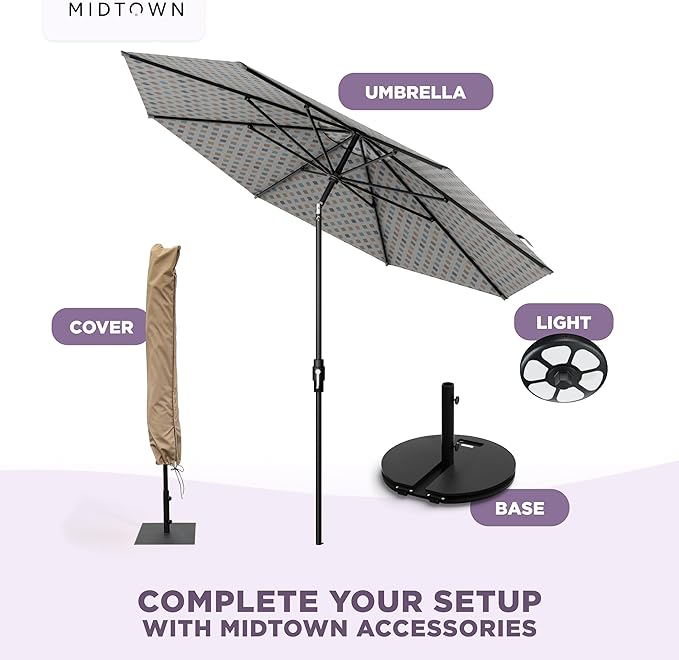 Midtown Umbrellas – The Swilt 8 Ft Patio Umbrella with 360° Swivel & Tilt Mechanism, Sunbrella Fabric & 8 Fiberglass Ribs – Outdoor Umbrella for Deck, Pool & Cafes – Infused Gem Canopy, Black Pole