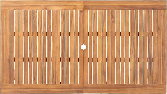 Merax Outdoor Acacia Wood Dining Set of 7, Patio 78.75" Large Expandable Dining Table with Umbrella Hole, 6 Dining Chairs with Wicker Back and Cushions for Deck, Yard, Porch,Cream+Teak