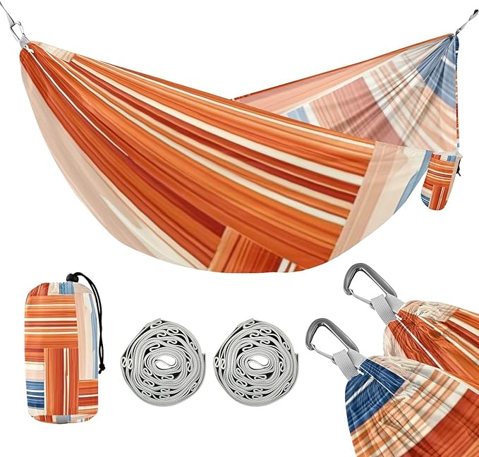 Boho Orange and Blue Regular Stripes 330lb Capacity Outdoor Hammock with Tree Straps Portable Hammock for Outside Patio Garden hamaca para Camping 0 a 24 Meses