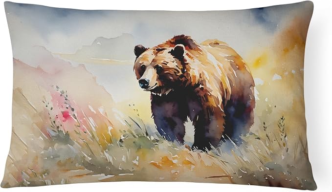 Caroline's Treasures DAC2930PW1216 Grizzly Bear Throw Pillow Machine Washable, Indoor Outdoor Decorative Pillow for Couch, Bed or Patio, 12HX16W