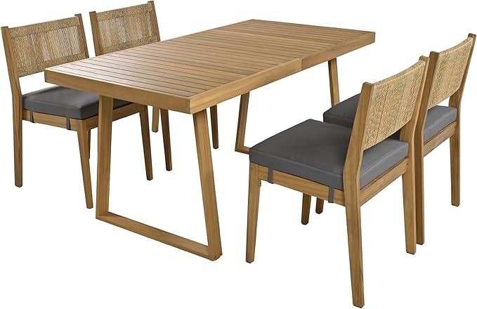Harper & Bright Designs Multi-Person Outdoor Acacia Wood Dining Table and Chair Set, Thick Cushions, Suitable for Balcony, Vourtyard, and Garden.