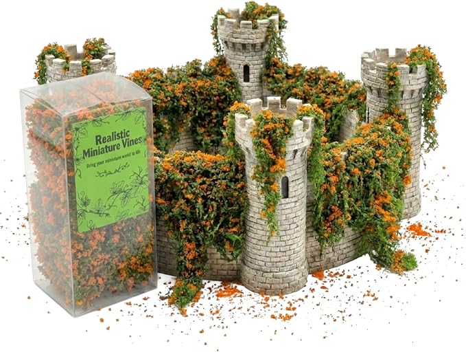 Realistic Miniature Vines - Hanging Moss Scenery for Diorama Supplies & Model Building - Mini Miniature Plants for Rainforest, Dollhouse, Fairy Gardens, Crafts DIY, Tabletop Wargaming (Orange)