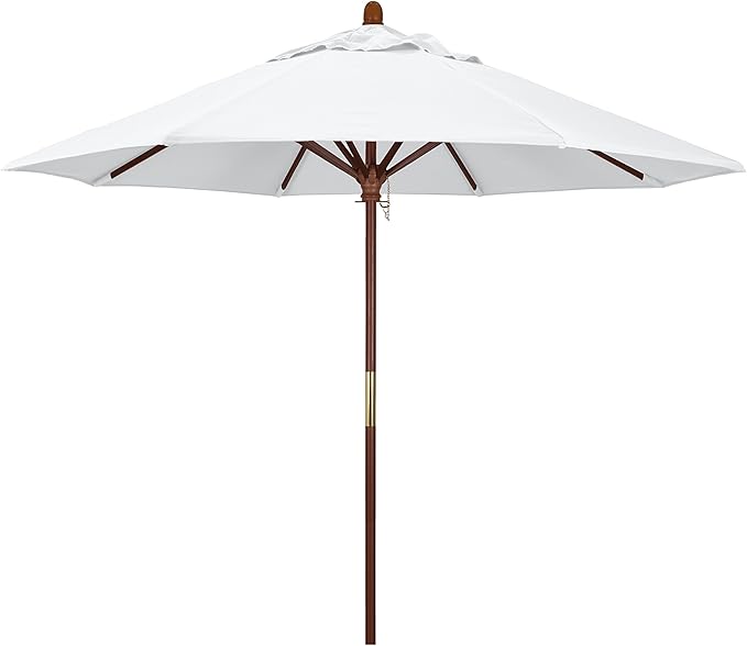 California Umbrella 9' Round Hardwood Frame Market Umbrella, Stainless Steel Hardware, Push Open, White Olefin