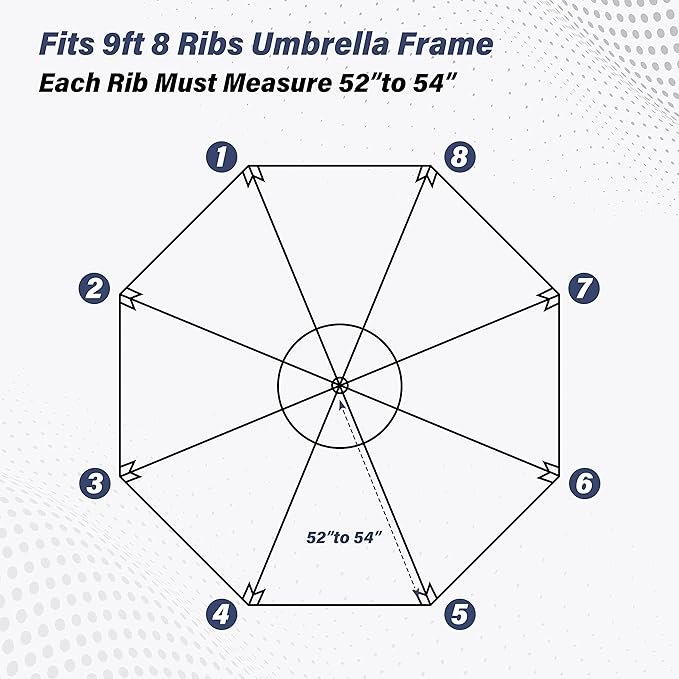 Simple Deluxe 9' Patio Umbrella Replacement Canopy Only Outdoor Table Market Yard Umbrella Replacement Top Cover with 8 Ribs, Dark Blue