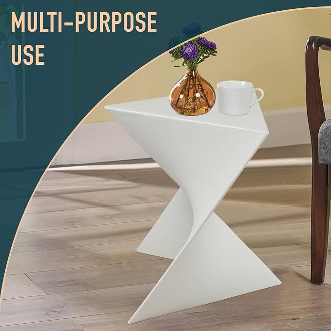 LeisureMod 15.75" Triangular Side Table, Stackable Plastic Accent End Table for Indoor & Outdoor Use, Weather-Resistant Modern Patio & Living Room Table, White