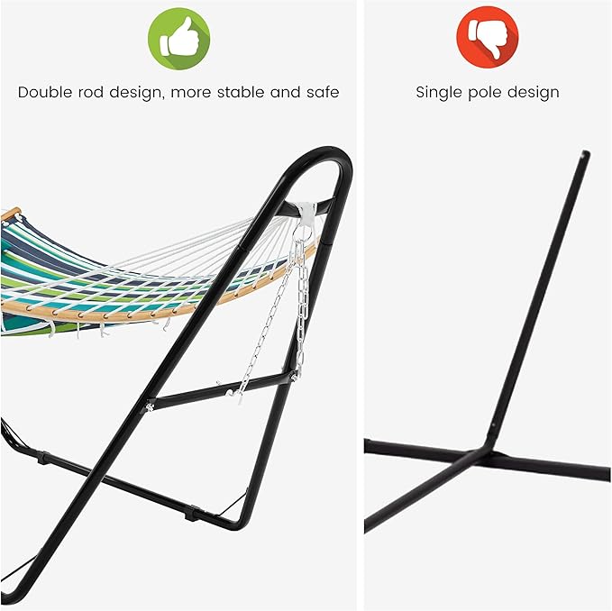 Yaheetech Hammock with Stand Set, Padded Hammock with Frame & Removable Pillow for 2-3 People Outdoor, Porch, Patio, Deck and Backyard, Max.Weight Capacity 475LB - Green Stripe