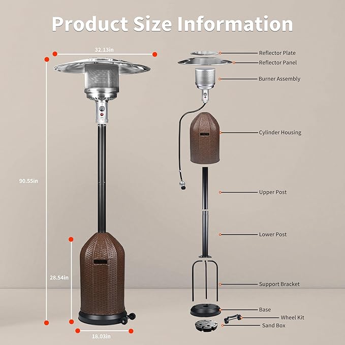 50,000 BTU Outdoor Propane Patio Heater with Wheels – Wicker-Style Propane Tank Cover, Weighted Base, Easy Ignition & Safety Tilt Shut-Off for Patio & Outdoor Living Spaces