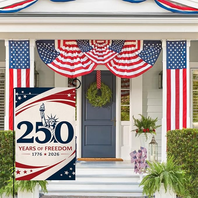 BLKWHT 250 Years America Garden Flag 12x18 Vertical Double Sided 1776-2026 USA 250th Anniversary Freedom Banner 4th of July Patriotic Outside Decorations Burlap Yard Flag BW868