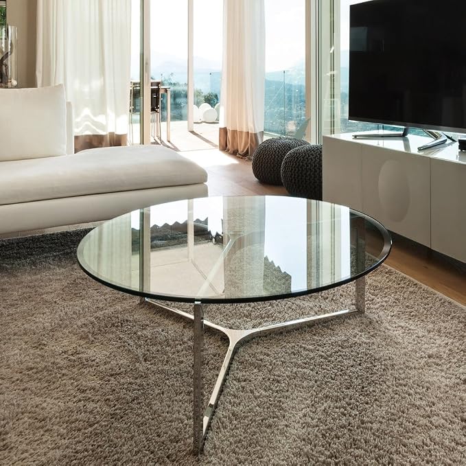 Dulles Glass 46 inch Round Glass Table Top - Tempered - 1/2" Thick Glass Surface, Safe Beveled Edge, Multipurpose for Dining Table, Patio, Coffee and End Table