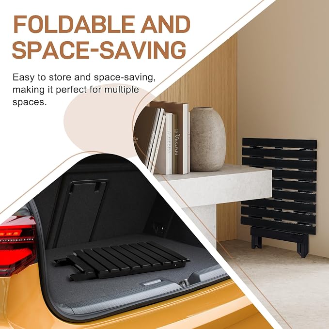 Outvita Wood Folding Side Table, Portable & Lightweight Compact Wooden Side Table, 18 inch Height for Camping Outdoor, Indoor, Patio, Porch, Balcony - Square, Black
