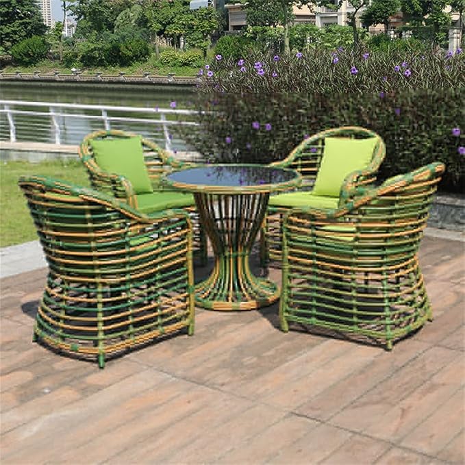 Rattan Balcony Five-Piece Fashion Garden Rattan Table and Chairs Table Combination High Back Chairs Round Rattan PE Leisure (D As Shown)