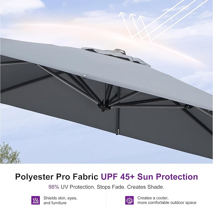 PURPLE LEAF 10 Feet Patio Umbrella with Base Outdoor Cantilever Square Umbrella Aluminum Offset Umbrella with 360-degree Rotation for Garden Deck Pool Patio Light Grey