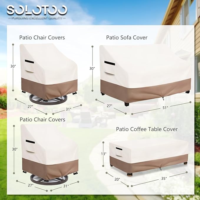 Patio Furniture Covers Waterproof, Heavy Duty 4-Piece Furniture Set Cover for Outdoor Couch, Lawn Chair, Coffee Table (Extra Small,Beige)