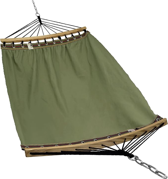 Tranquillo Double Hammock 2 Persons Cotton Canvas 600 lbs Portable Camping Hammock with Solid Curved Wood Spreader Bar Hammock for Camping Travel Indoor Patio Garden, Sage