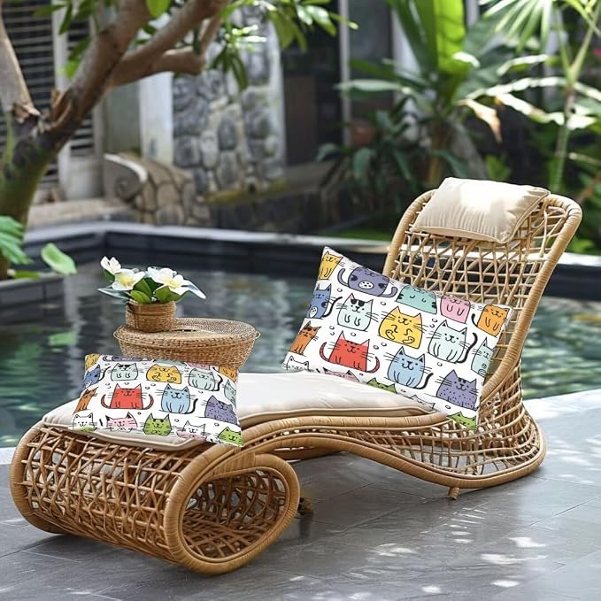 Outdoor Pillows Waterproof Set of 2 Outdoor Pillow Covers 16x24 Inch, Cute Throw Pillows Rectangle Cat Pillow Covers, Garden Decorative Pillows Outdoor Pillows for Patio Furniture Car Home Decor-hs417