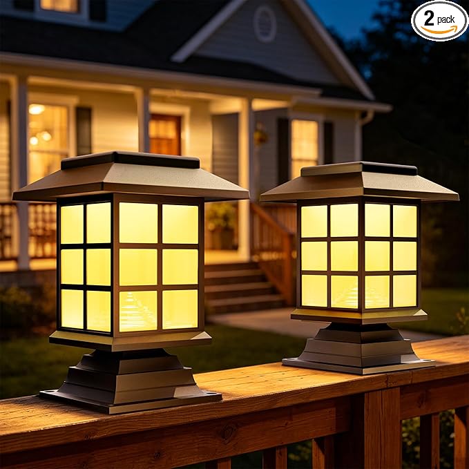 Anordsem Solar Garden Light Outdoor：2 Pack LED Waterproof Post Lighting - Modern Durable Decorative Lights for Lawns Fence Backyards Step with 2 Installation Modes - Gifts for Gardening Enthusiasts