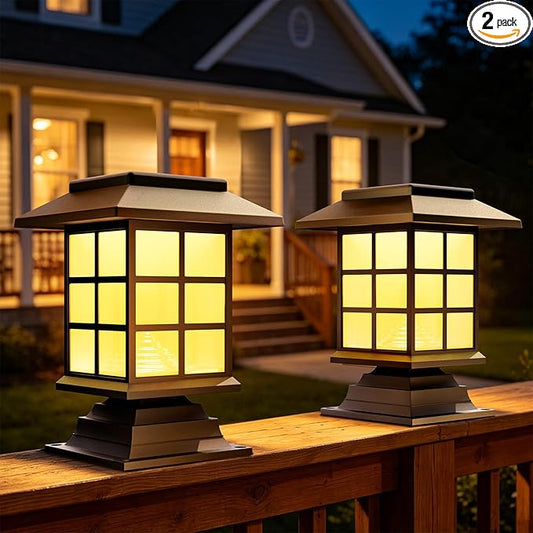 Anordsem Solar Garden Light Outdoor：2 Pack LED Waterproof Post Lighting - Modern Durable Decorative Lights for Lawns Fence Backyards Step with 2 Installation Modes - Gifts for Gardening Enthusiasts