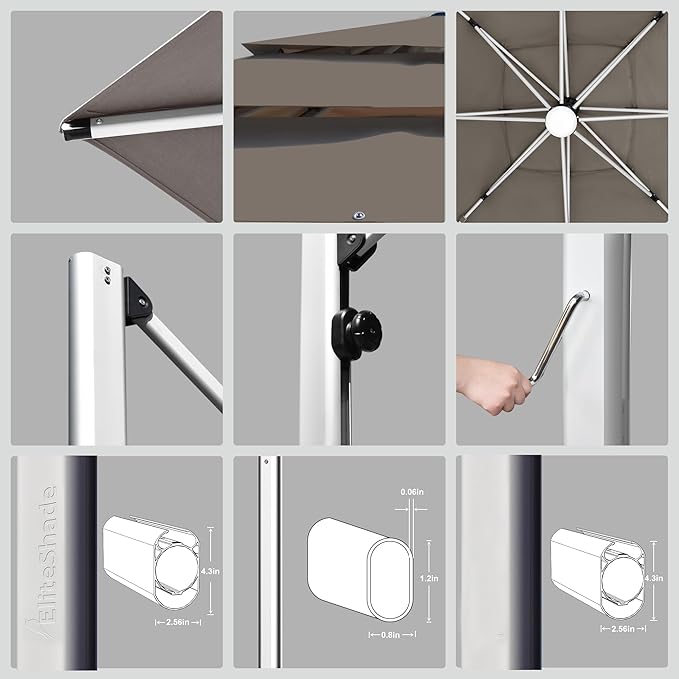 EliteShade USA APOLLO 3-Tier 10x10FT Full Aluminum Cantilever Patio Umbrella for Outdoor restaurant Garden Courtyard Deck Pool and Marketing with Light,Heather Beige