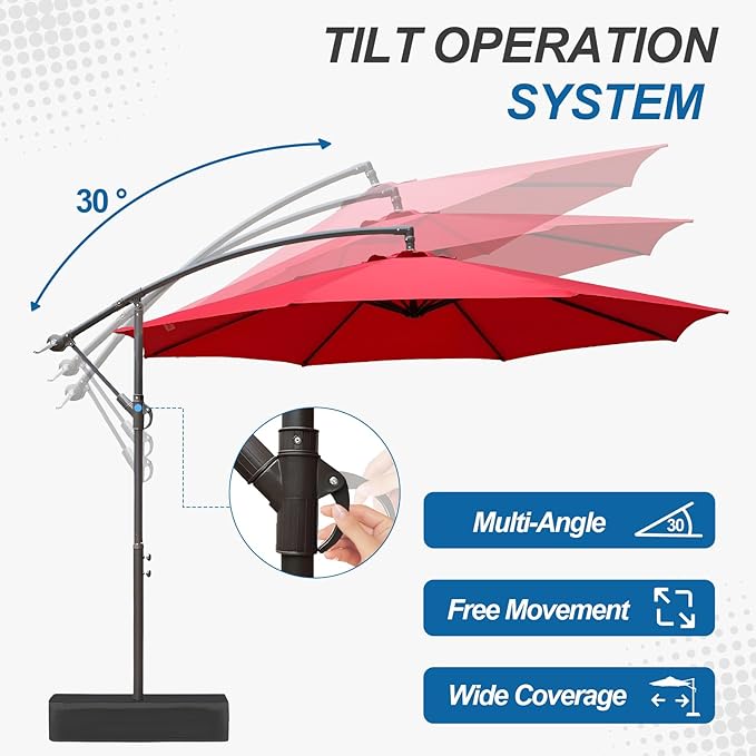 BPS 10ft Patio Umbrella with Base Included, Outdoor Offset Cantilever Umbrella with Easy Tilt Adjustment, UV-Blocking Polyester Shade, 8 Ribs for Backyard, Poolside, Lawn and Garden