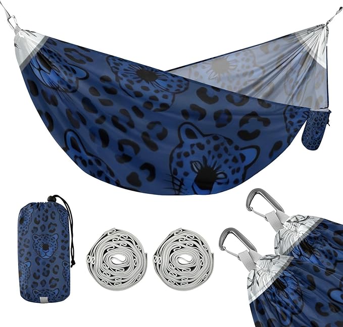 Blue Leopard Outdoor Hammocks Swing Hammock for Patio Backyard Lounge Base