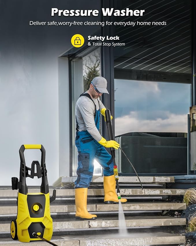 5000PSI PressureWasher PowerWashers 4 Quick Connect Nozzles and Foam Cannon for Cars Driveways Patios Fences