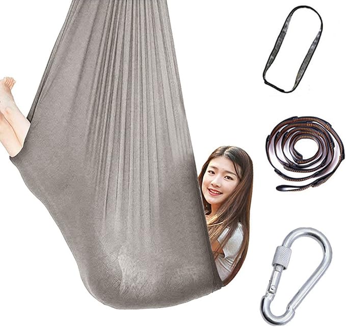 360° Rotating Elastic Aerial Yoga Hammock Outdoor Indoor Swings Aerial Yoga Sensory Therapy Cuddle Swing Soft Elastic Parcel Steady Seat Swing (Color : Grey, Size : 100x280cm)