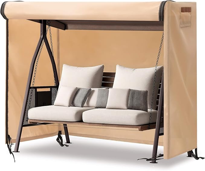 Outdoor Swing Covers for Patio Swing 2 Seater, 65" L x 50" D x 66" H, 2 Seat Swing Cover Waterproof, Porch Patio Swing Canopy Cover, Windproof UV Resistant All Weather Protector - Beige