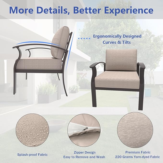 ALAULM Aluminum Patio Furniture Set with 2 Swivel Chairs 9-seat Metal Outdoor Furniture Patio Sectional Sofas Patio Conversation Set w/2 Ottomans for Patio, Backyard, Poolside-Sand