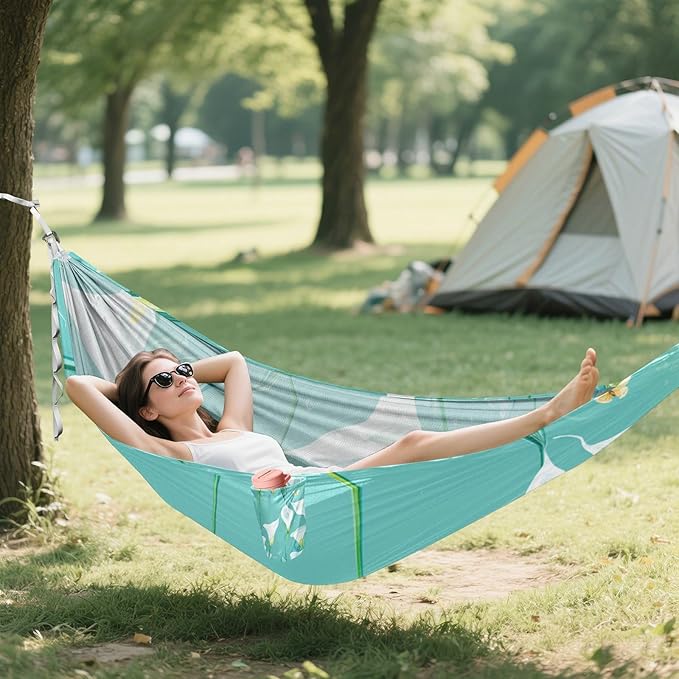 Chic Calla Lily Turquoise Flowers 330lb Capacity Outdoor Hammock with Portabl Carry Bag Hanging Hammock for Outside Beach Patio Garden hamaca inflable para Piscina