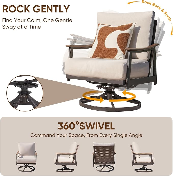 NATURAL EXPRESSIONS Patio Conversation Sets for 4, Wicker Patio Furniture Set with 6" Olefin Cushions, Outdoor Furniture Set with for Patio, Garden, Backyard
