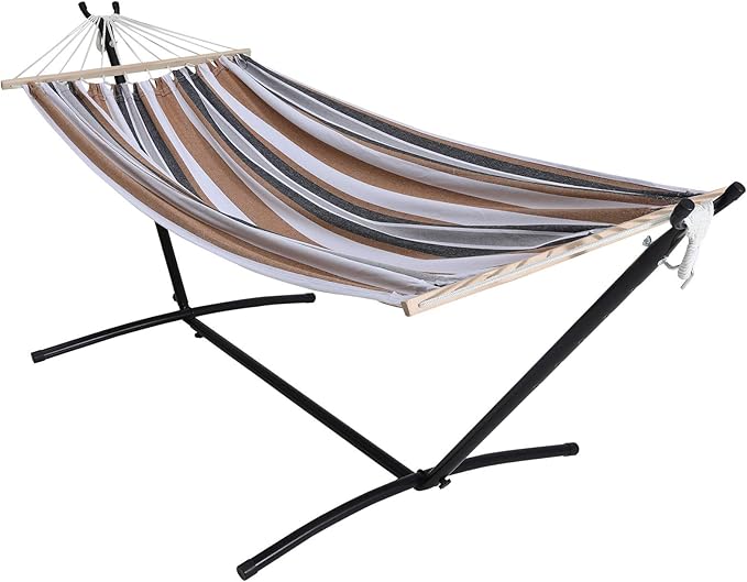 2 Person Adjustable Hammock with 10FT Heavy Duty Steel Stand and Spreader Bars, 550lbs Capacity,Included Portable Carrying Case for Indoor Outdoor