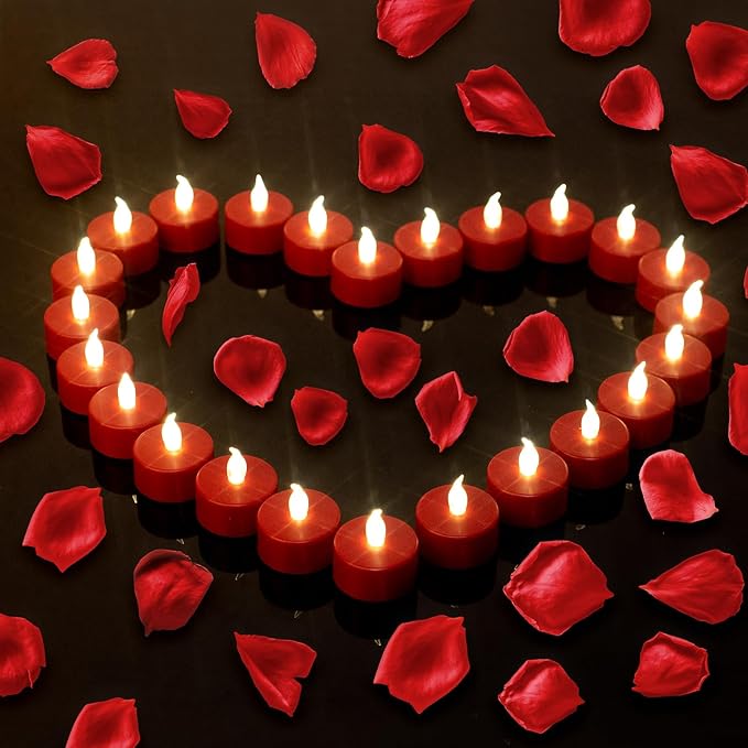 Nancia LED Tea Lights Candles- 50PACK Red Flameless Candles Realistic and Bright Flickering Long Lasting 200Hours for Holiday Celebration,Home Decoration