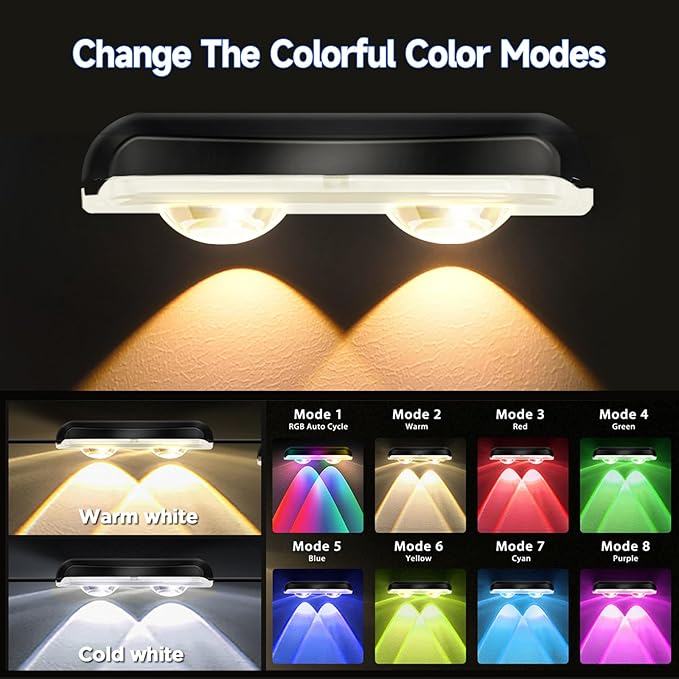 AHAWILL Outdoor Fence Lights,7 Fixed Colors & Color Changing Modes,IP67 Smart Fence Lighting with Remote Control,App Control,LED Light for Outdoor Decor,Wired 8 Packs (50ft)