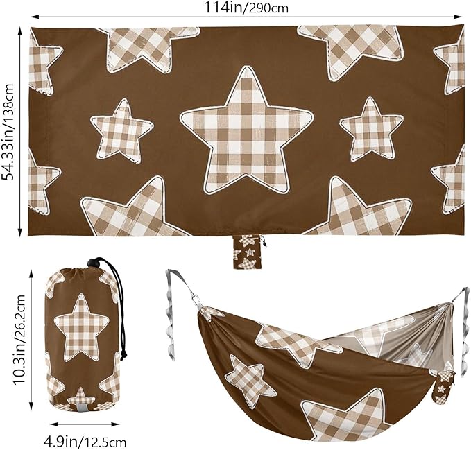 Cartoon Checkered Plaid Star Brown 330lb Capacity Hammocks for Camping Rope Hammock for Outside Patio Garden hamaca para Camping 0 a 24 Meses