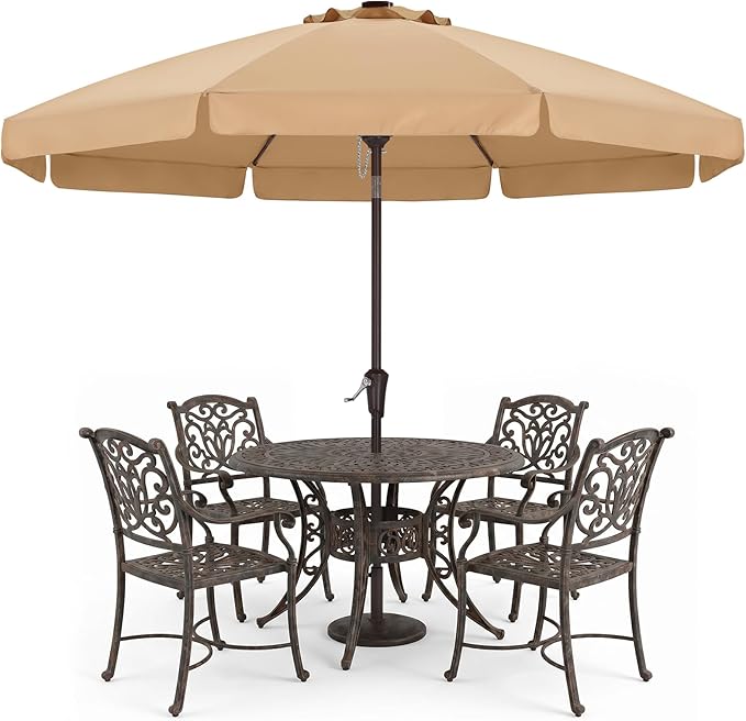 ABCCANOPY 11ft Scalloped Patio Umbrella, Outdoor Table Umbrella with Tilt and Crank, Fiberglass Ribs Deck Umbrella for Patio, Pool, Garden, Picnic (Khaki)