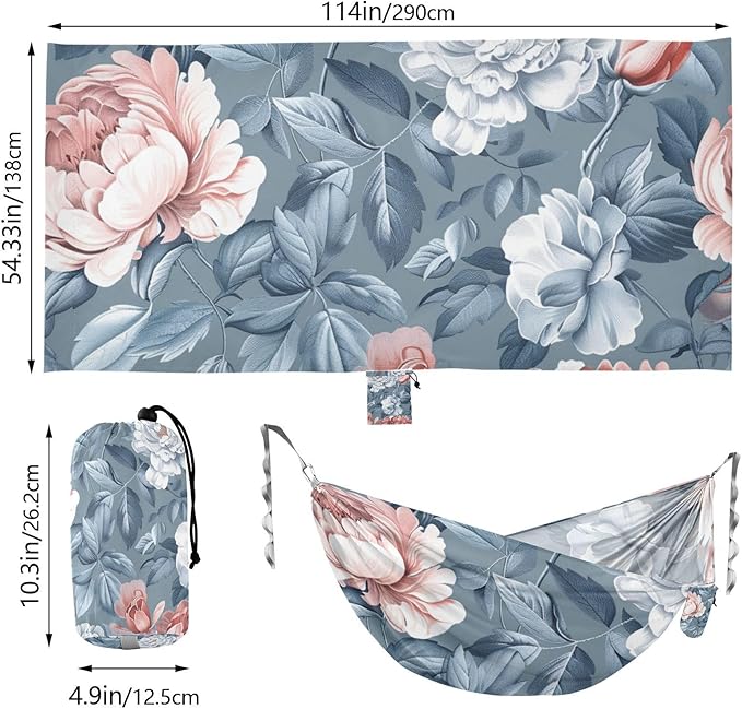 Vintage Blue Pink Rose 330lb Capacity Outdoor Hammock Cloth Hammock for Indoor Outdoor Patio amacas para patios con Base de adultos