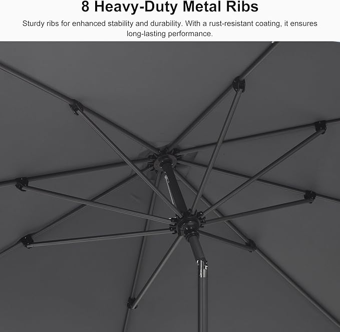 PURPLE LEAF 10' x 6.5' Rectangular Patio Umbrella Outdoor Table Umbrella Aluminum Frame Market Umbrella Sun Umbrella with 8 Sturdy Ribs & Tilt for Garden Deck Lawn & Pool Light Gray