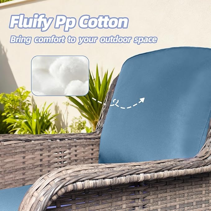 6 Piece Wicker Patio Furniture Set, High Back Chairs with Extra Thick Cushions, Outdoor Deep Seating Conversation Sets with Coffee Table & Ottomans for Deck Yard and Poolside, Peacock Blue