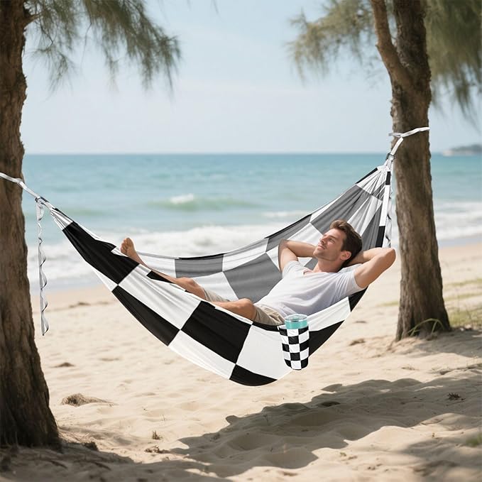 Black and White Checkered Pattern 330lb Capacity Camping Hammock Fabric Hammock for Camping Travel Accessories para ir de Camping