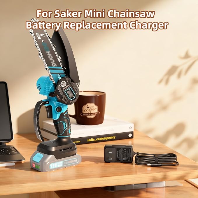 21V Mini Chainsaw Battery Charger，Lithium Battery Charger Compatible with Aker/Saker/Seyvum/O-Conn Mini Chainsaw Replace the power cord